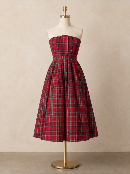 entro Dresses & Skirts - Size small entro classic plaid Red Tartan Strapless Midi Dress